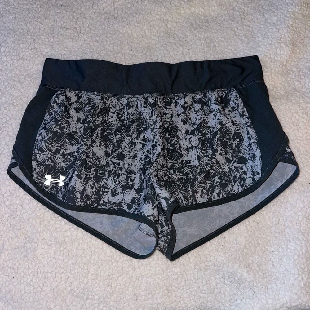 Under Armour Womens Large Gray Charcoal Pattern Fitted Active Running Shorts EUC